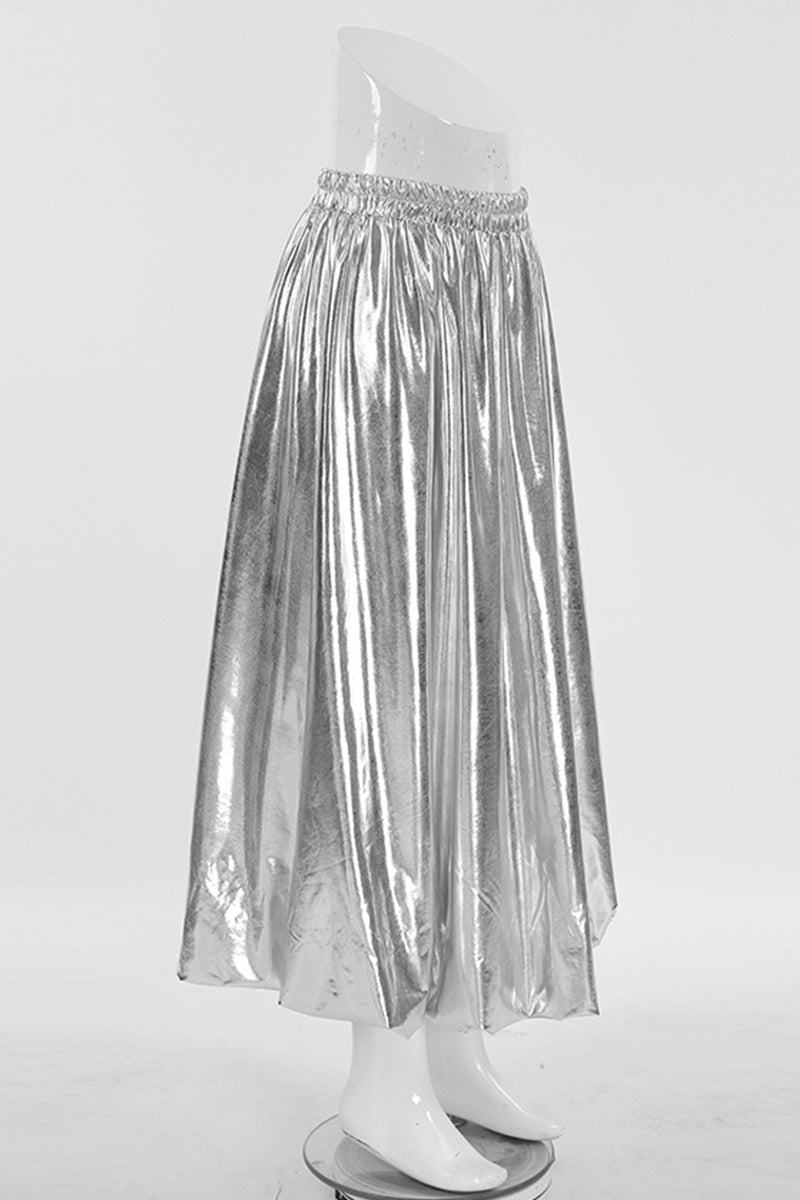 Daily Elegant Ruched Reflective Loose High Waist Type A Solid Color Bottoms