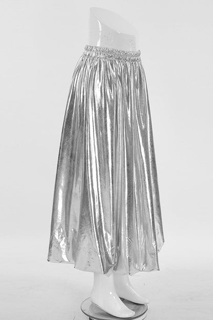 Daily Elegant Ruched Reflective Loose High Waist Type A Solid Color Bottoms