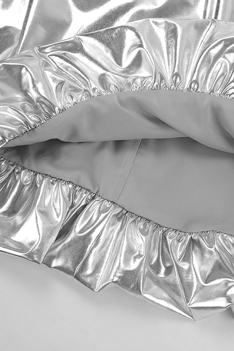 Daily Elegant Ruched Reflective Loose High Waist Type A Solid Color Bottoms