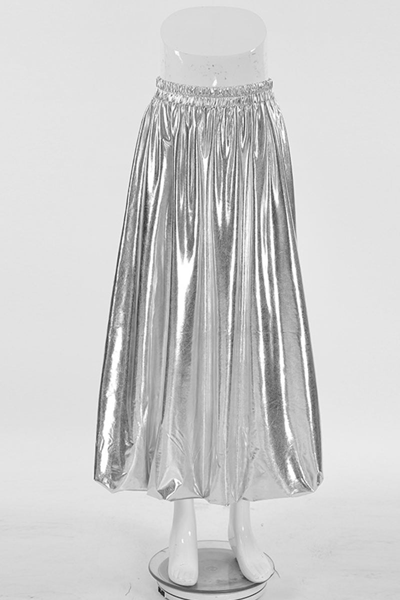 Daily Elegant Ruched Reflective Loose High Waist Type A Solid Color Bottoms
