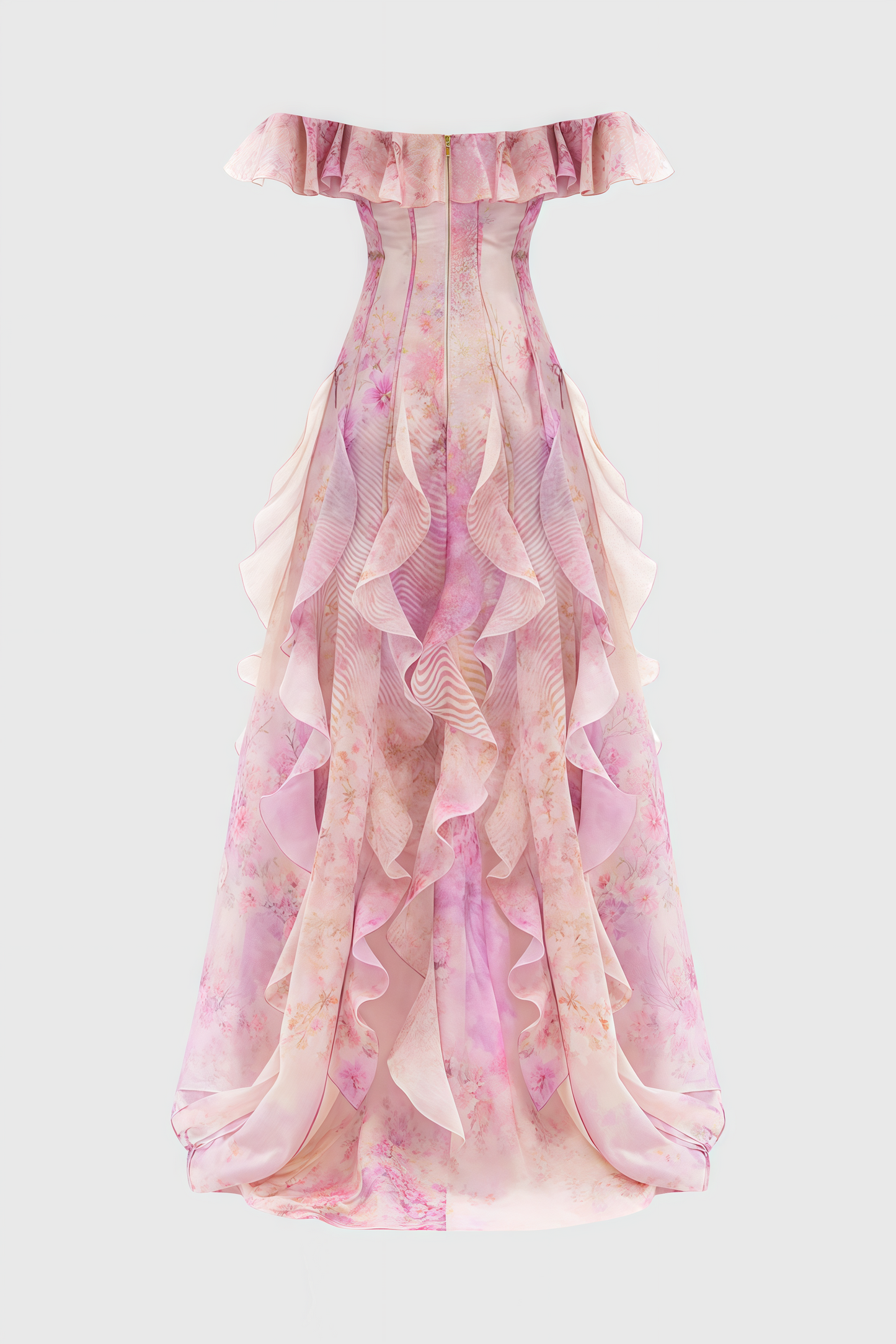 Adonis Pink Floral Ruffled Maxi Dress