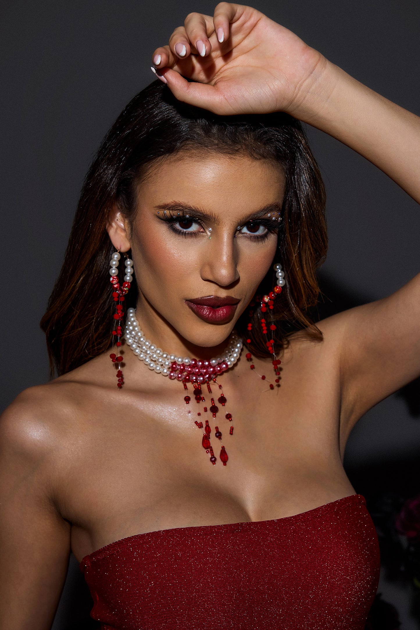 Faux Pearl Tassel Necklace & Earrings Set