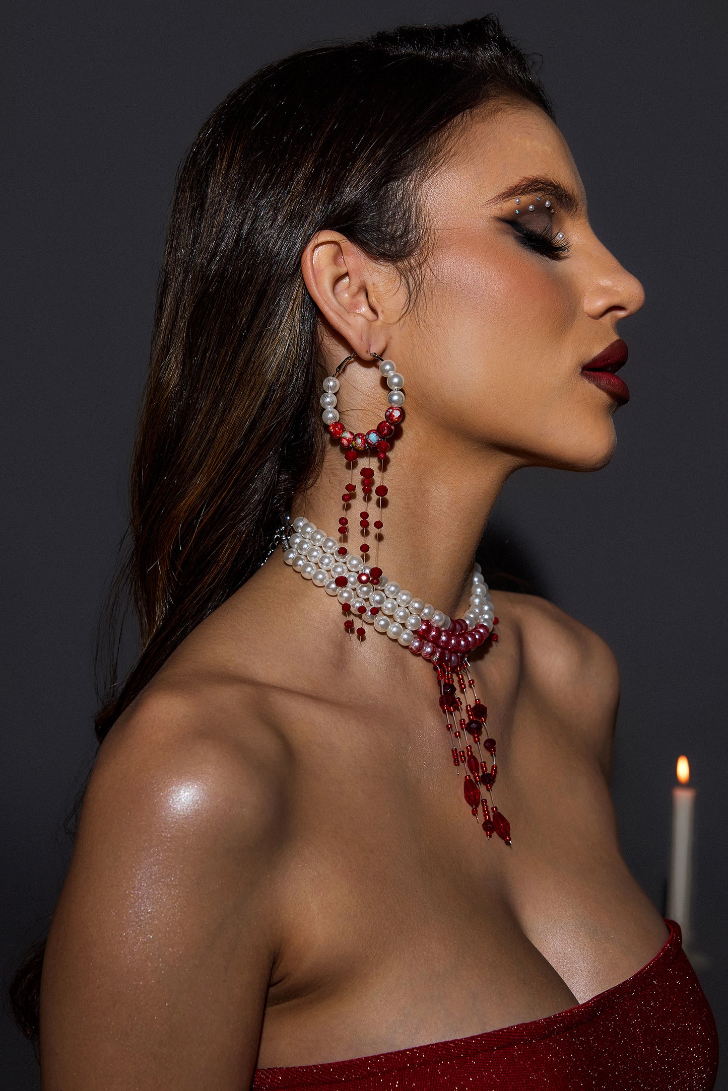 Faux Pearl Tassel Necklace & Earrings Set