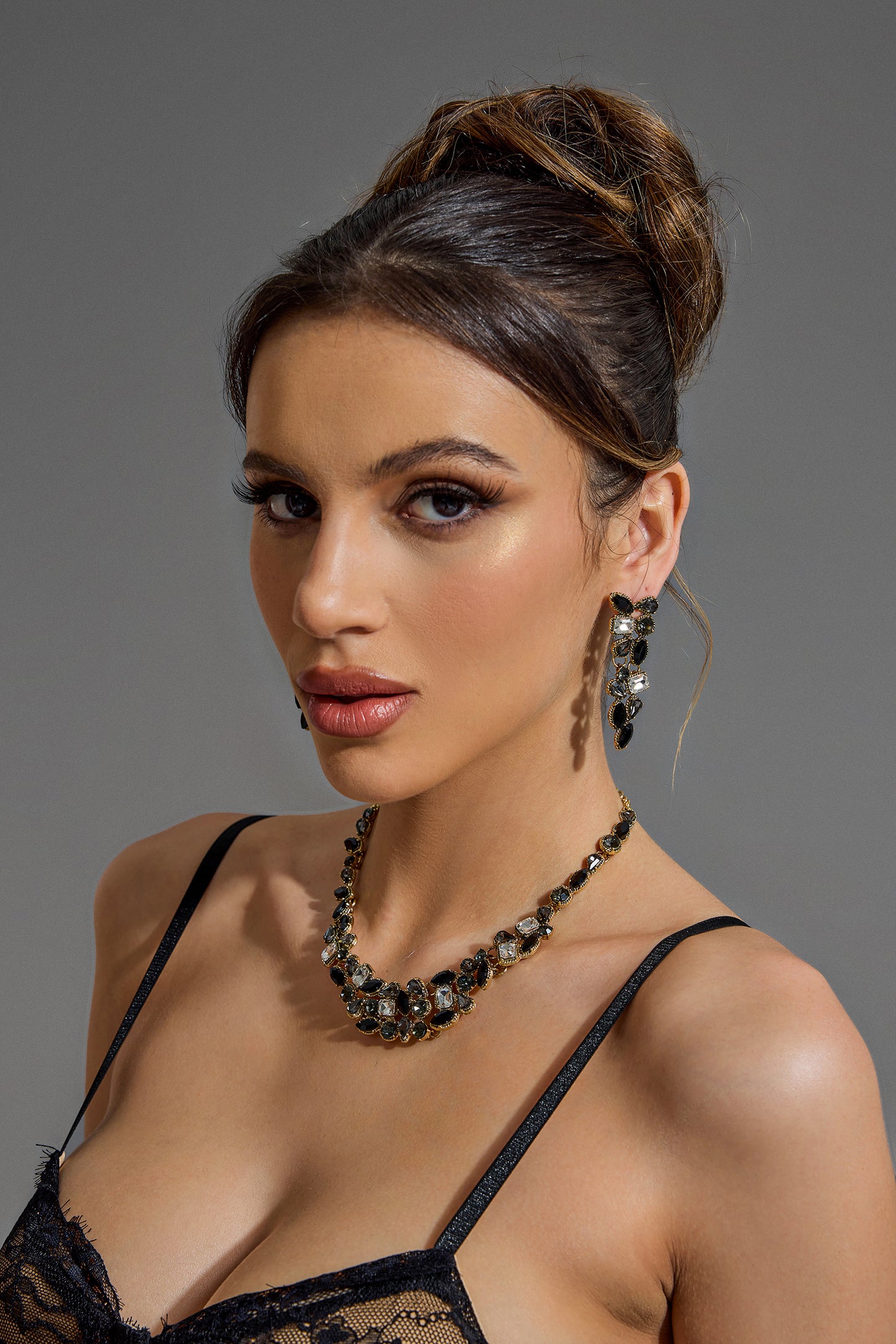 Faux Diamond Necklace & Drop Earrings Set