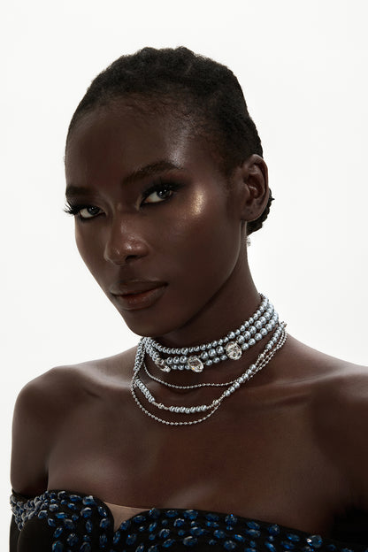 Faux Pearl Diamond Multi-Layered Necklace