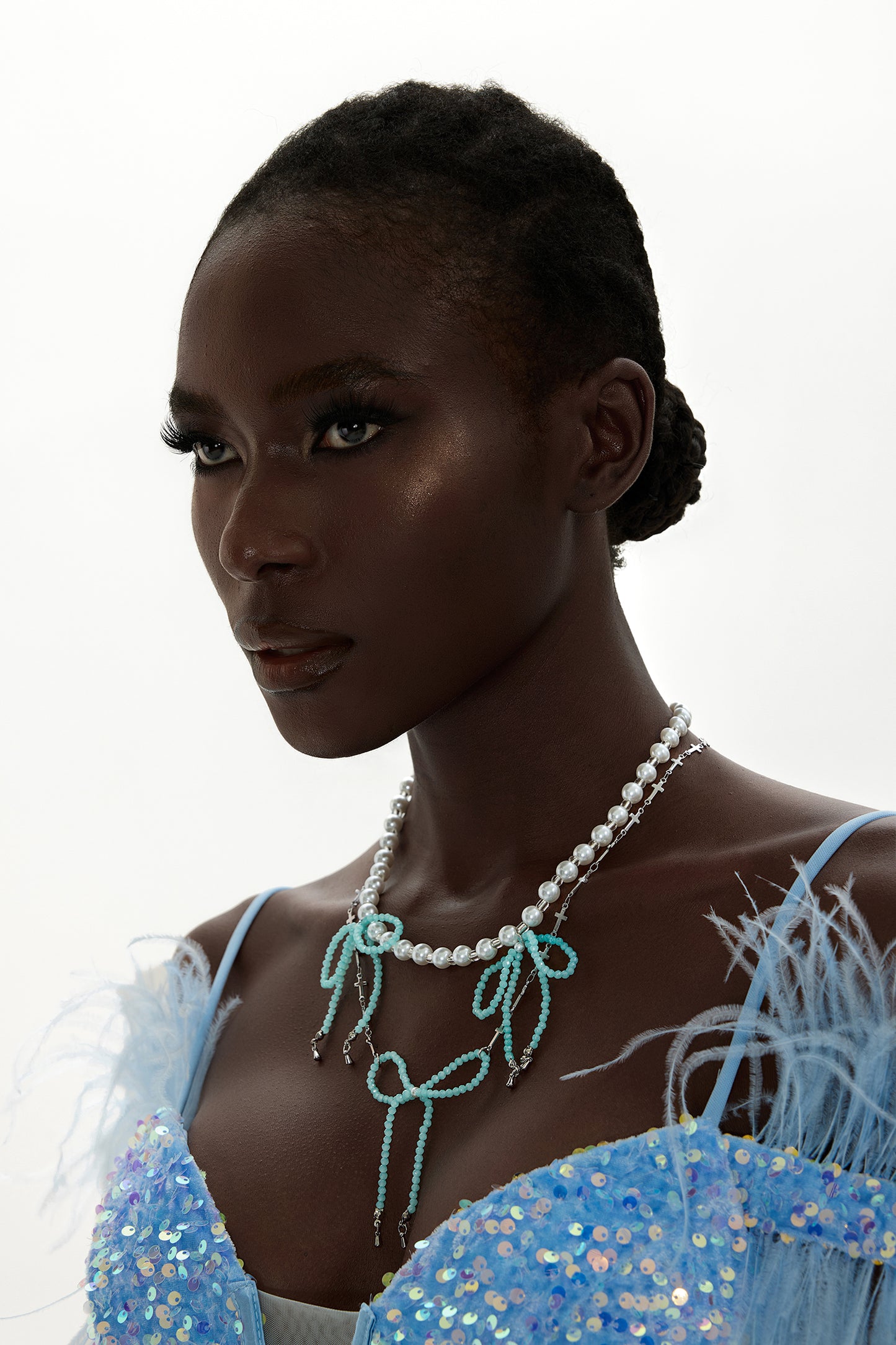 Beaded Bow Faux Pearl Two-Layered Necklace