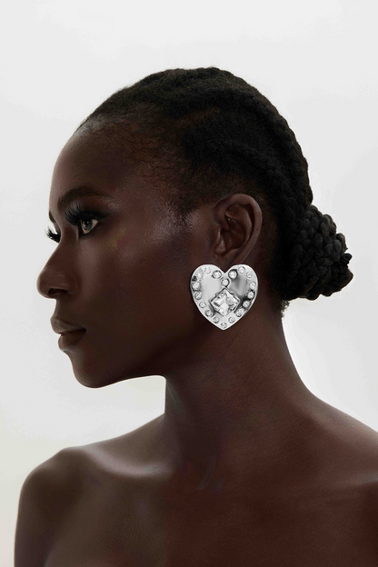 Rhinestone Heart Shape Metal Earrings