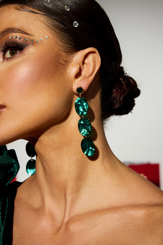Faux Emerald Oval Drop Earrings