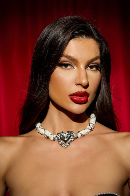 Faux Pearl Metal Heart Necklace