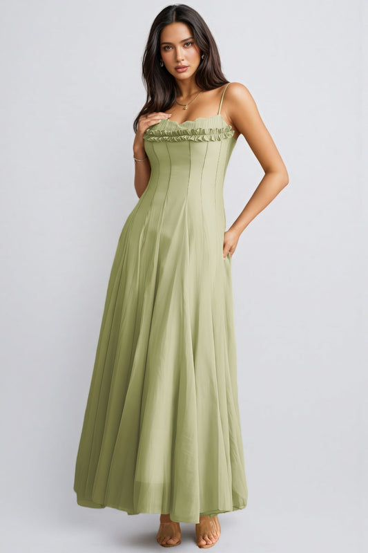 Martina Ruffled Trim Corset Bodice Maxi Dress