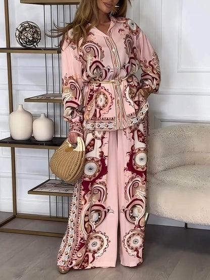 Modern And Sophisticated Unique Satin Pattern Print Button-Down Loose Shirt