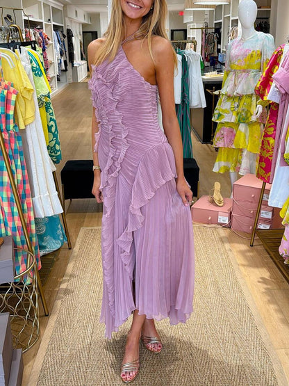 Halter Neck Pleated Backless Dress