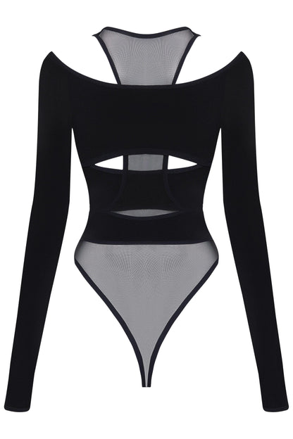 Freda Cut Out Sheer Mesh Bodysuit