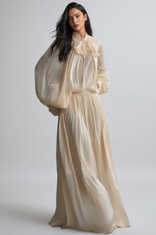 Elizabeth Tie Neck Puff Sleeve Maxi Dress