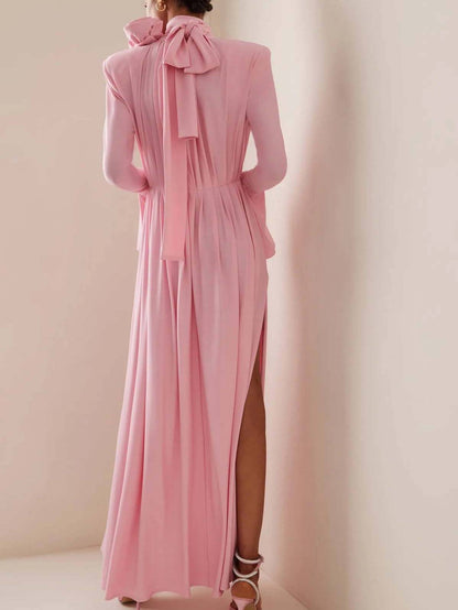 Three-Dimensional Flower Deep V Pleated Maxi Dress