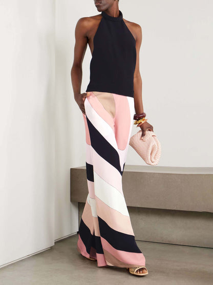 Elegant Stripe Print Halter Neck Jumpsuit