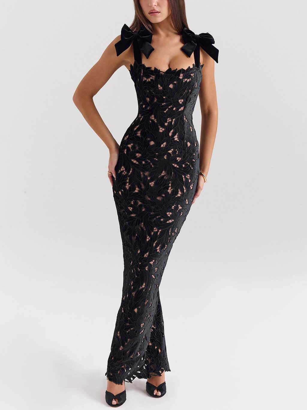 Elegant Bow Strap Festive Maxi Dress