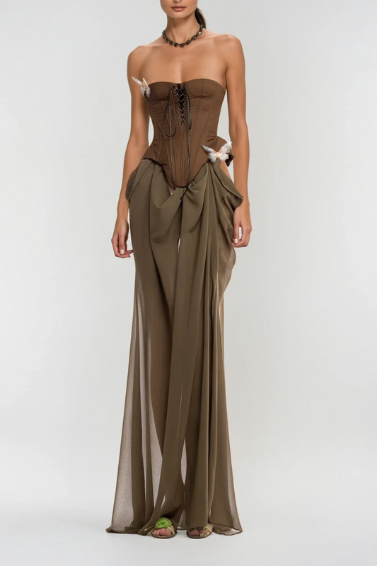 Ardelis Strapless Butterfly Lace Up Maxi Dress