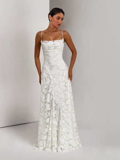 Elegant Floral Lace Spaghetti Strap Maxi Dress