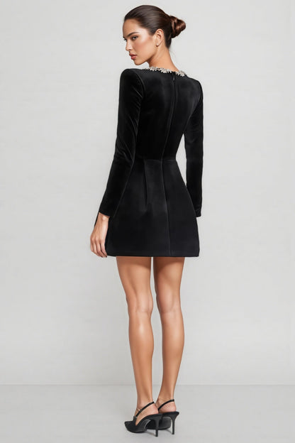 Eva Black Diamond Encrusted Bandage Mini Dress
