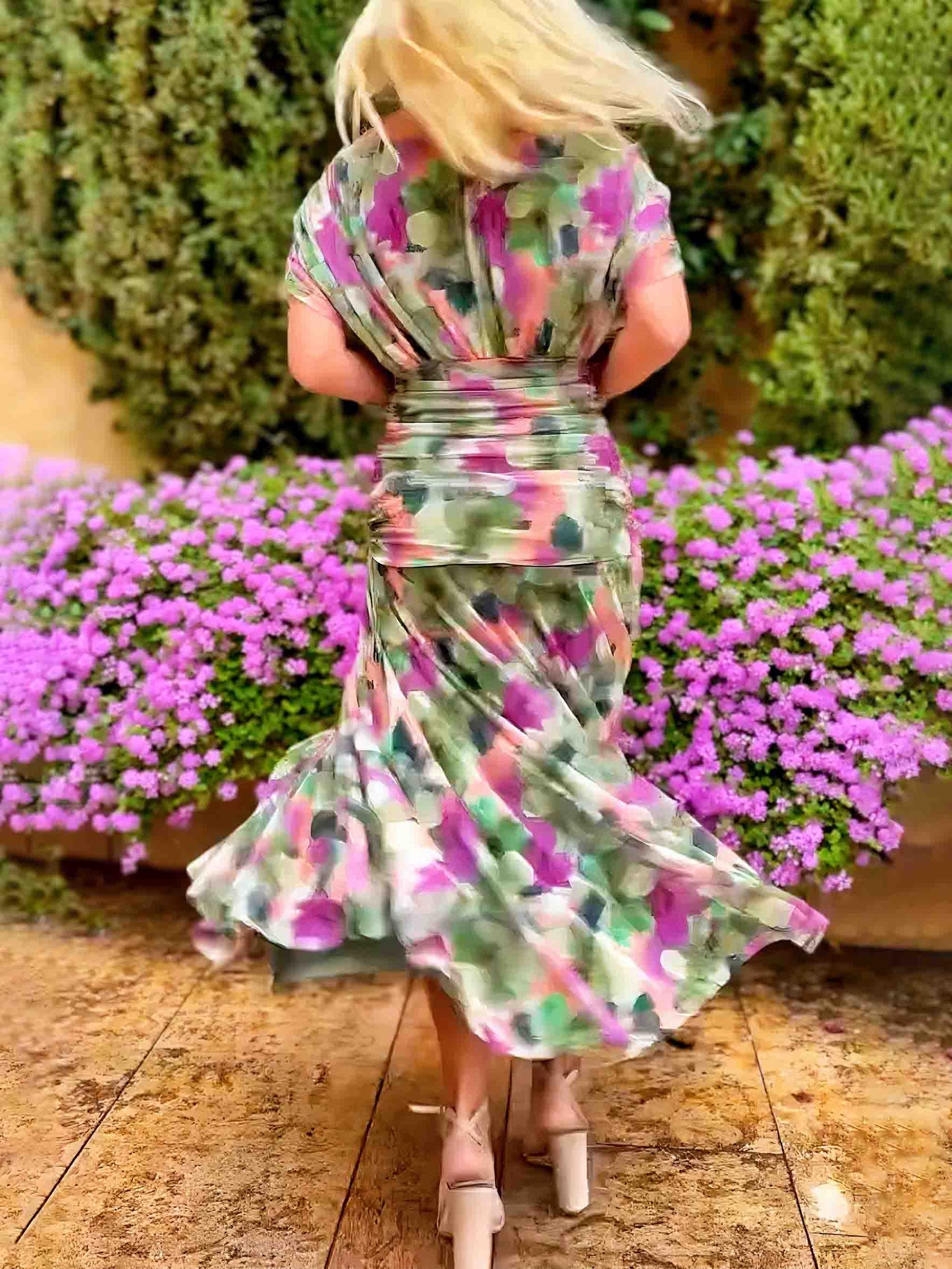 Elegant V-neck Fantasy Painted Floral Print Party Maxi Dress