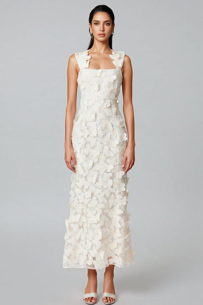 Sienla White Butterfly Midi Dress