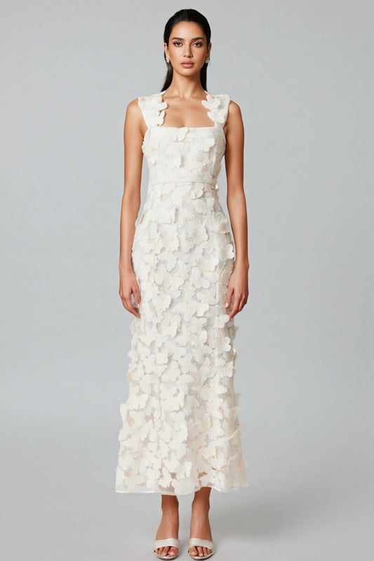 Sienla White Butterfly Midi Dress