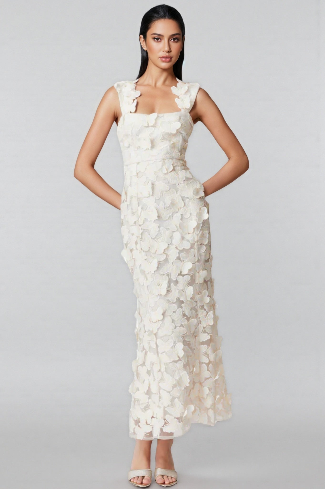 Sienla White Butterfly Midi Dress