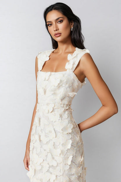 Sienla White Butterfly Midi Dress