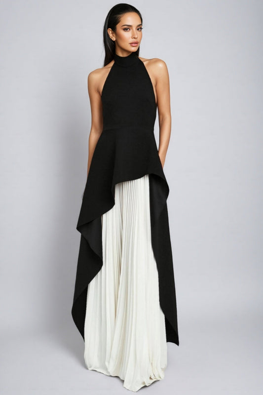 Blythe Crew Collar Sleeveless Backless Asymmetric Suit Dress