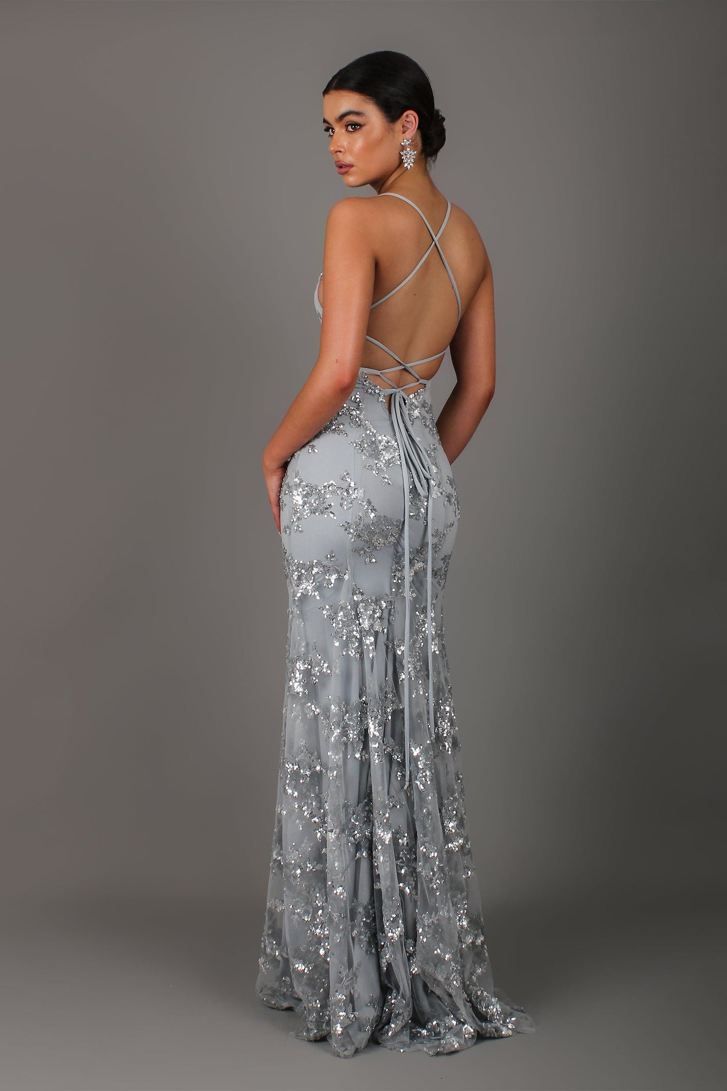 Sequin V-Neck Backless Maxi Dress