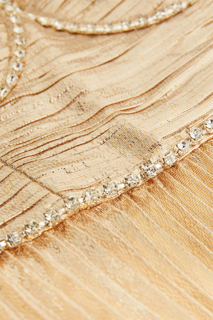 Rhinestone Sleeveless Pleat Solid Midi Dress