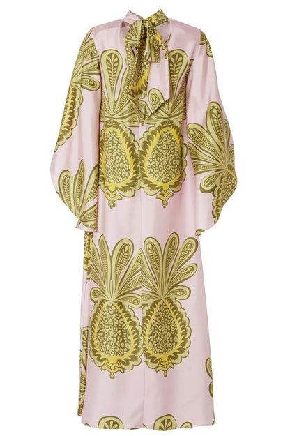 Botanical Print Satin Lace Up Maxi Dress