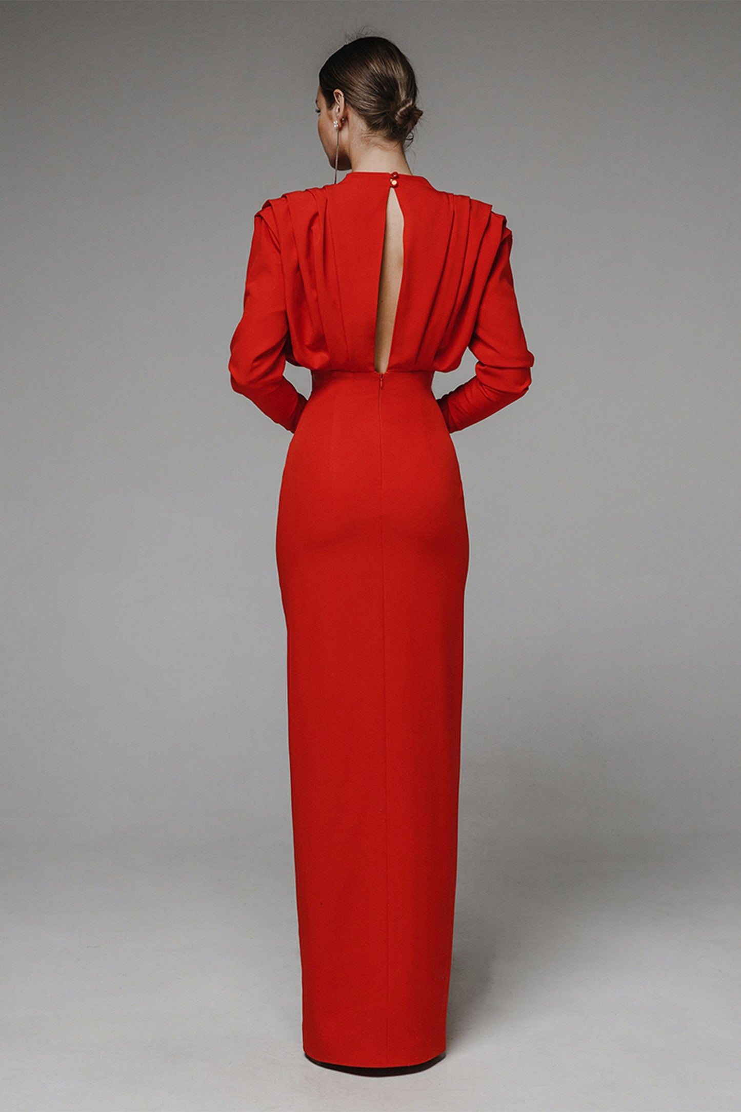 Solid High Split Long Sleeve Midi Dress