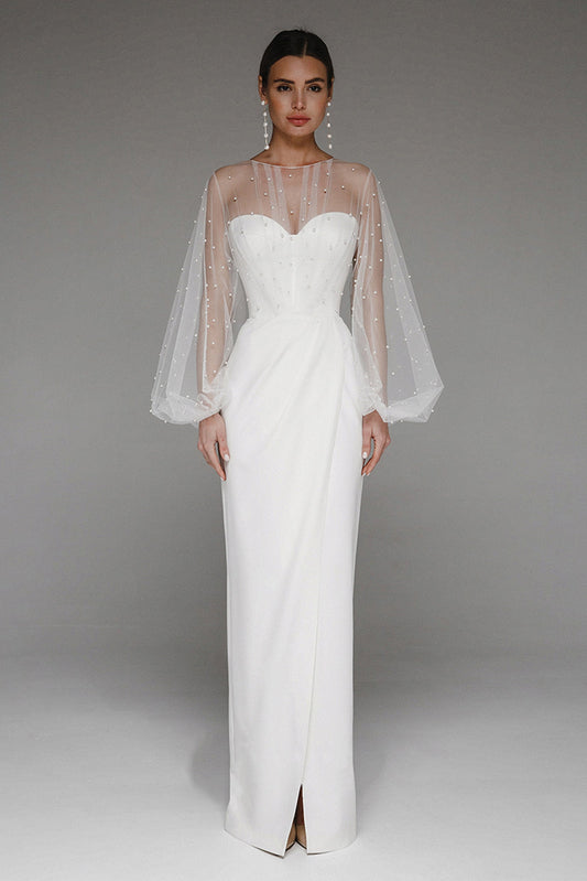 Faux Pearl Lantern Sleeve Midi Dress