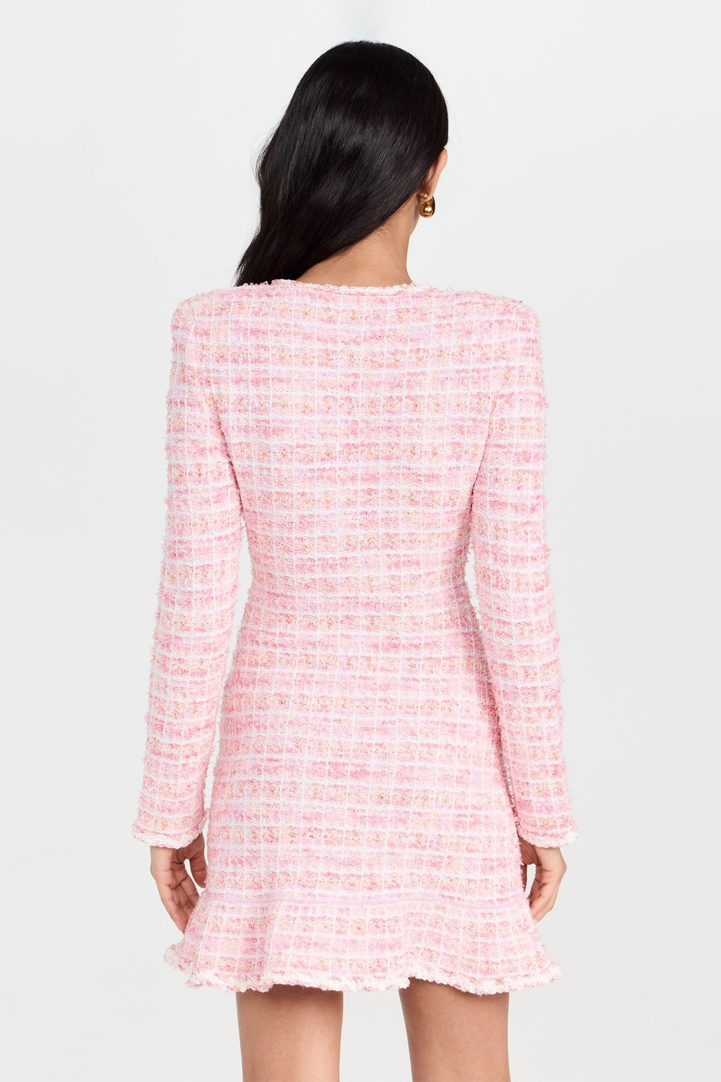 Knit Round Neck Checks Mini Dress