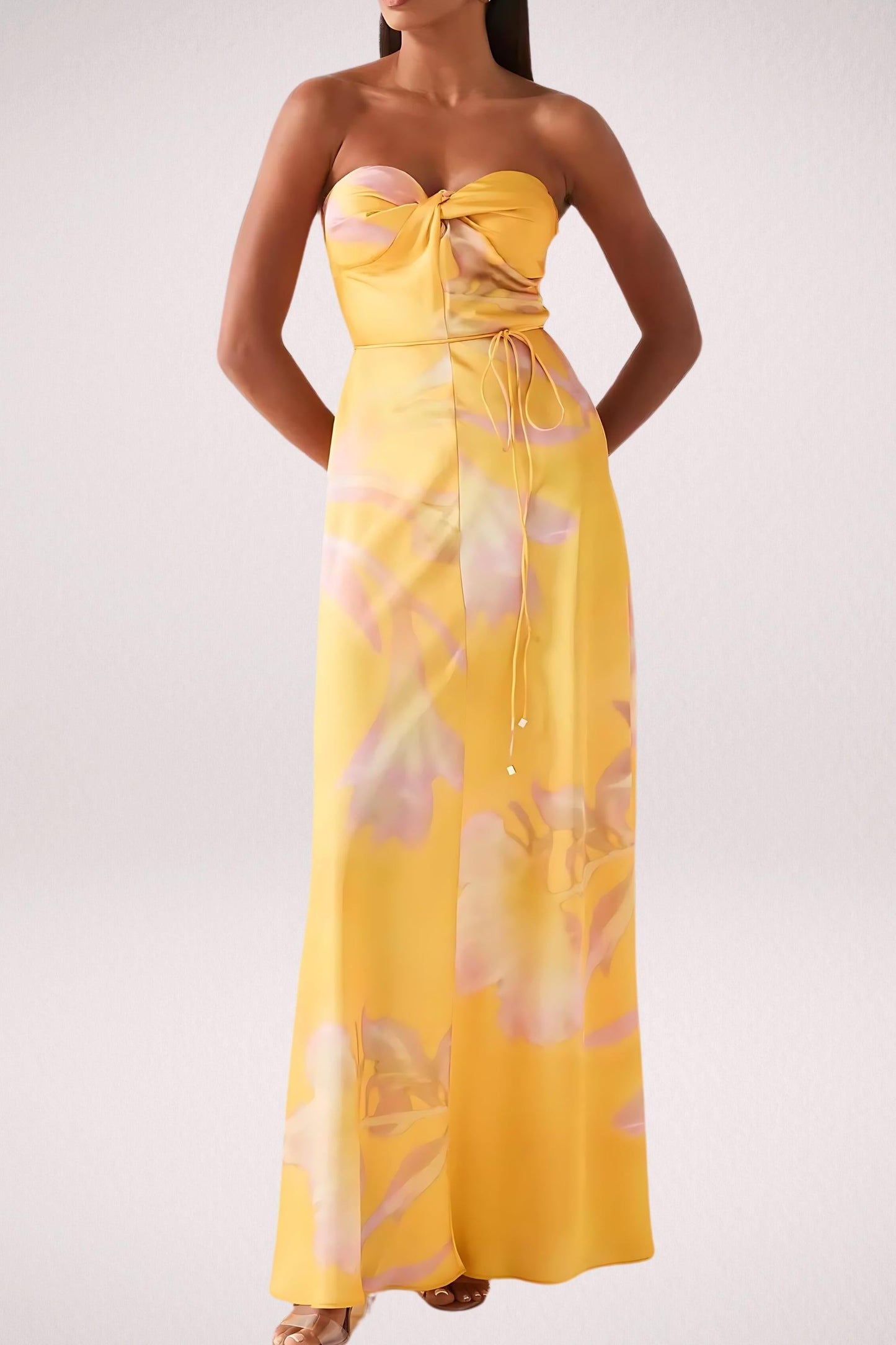 Satin Floral Halter Neck Midi Dress