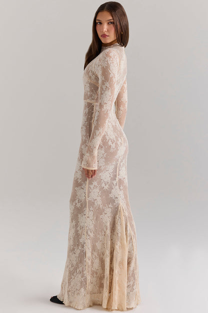 Solid Lace Jersey Maxi Dress