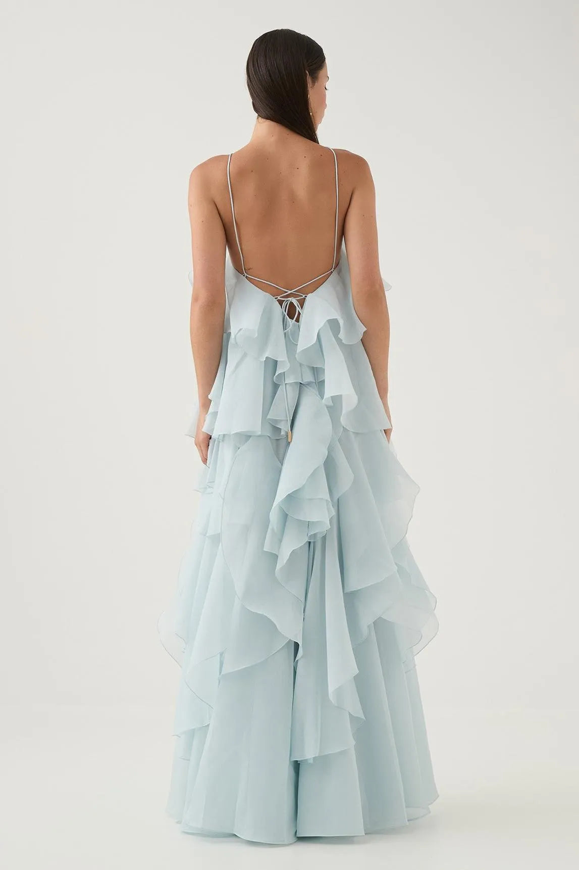 3D Flower Halter Neck Frill Maxi Dress