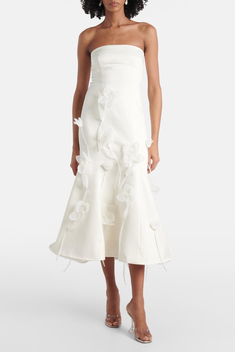 3D Flower Satin Sleeveless Midi Dress