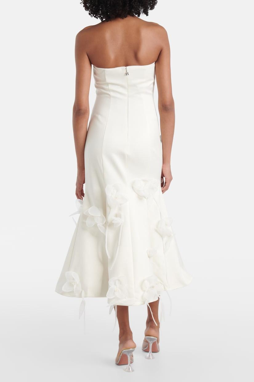 3D Flower Satin Sleeveless Midi Dress