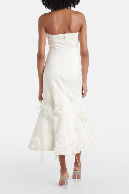 3D Flower Satin Sleeveless Midi Dress