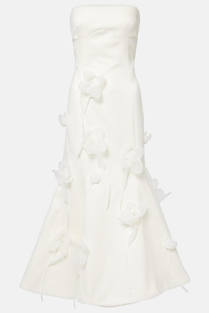 3D Flower Satin Sleeveless Midi Dress