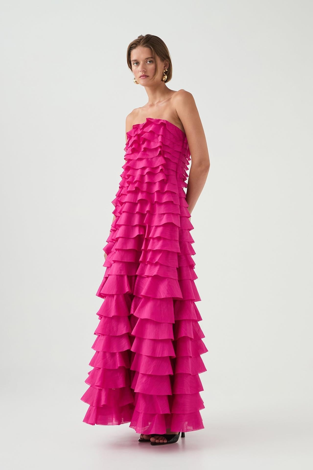 Solid Ruffle Off-Shoulder Maxi Dress
