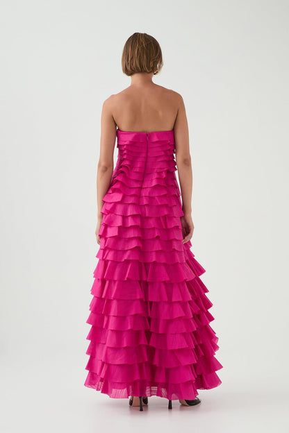 Solid Ruffle Off-Shoulder Maxi Dress