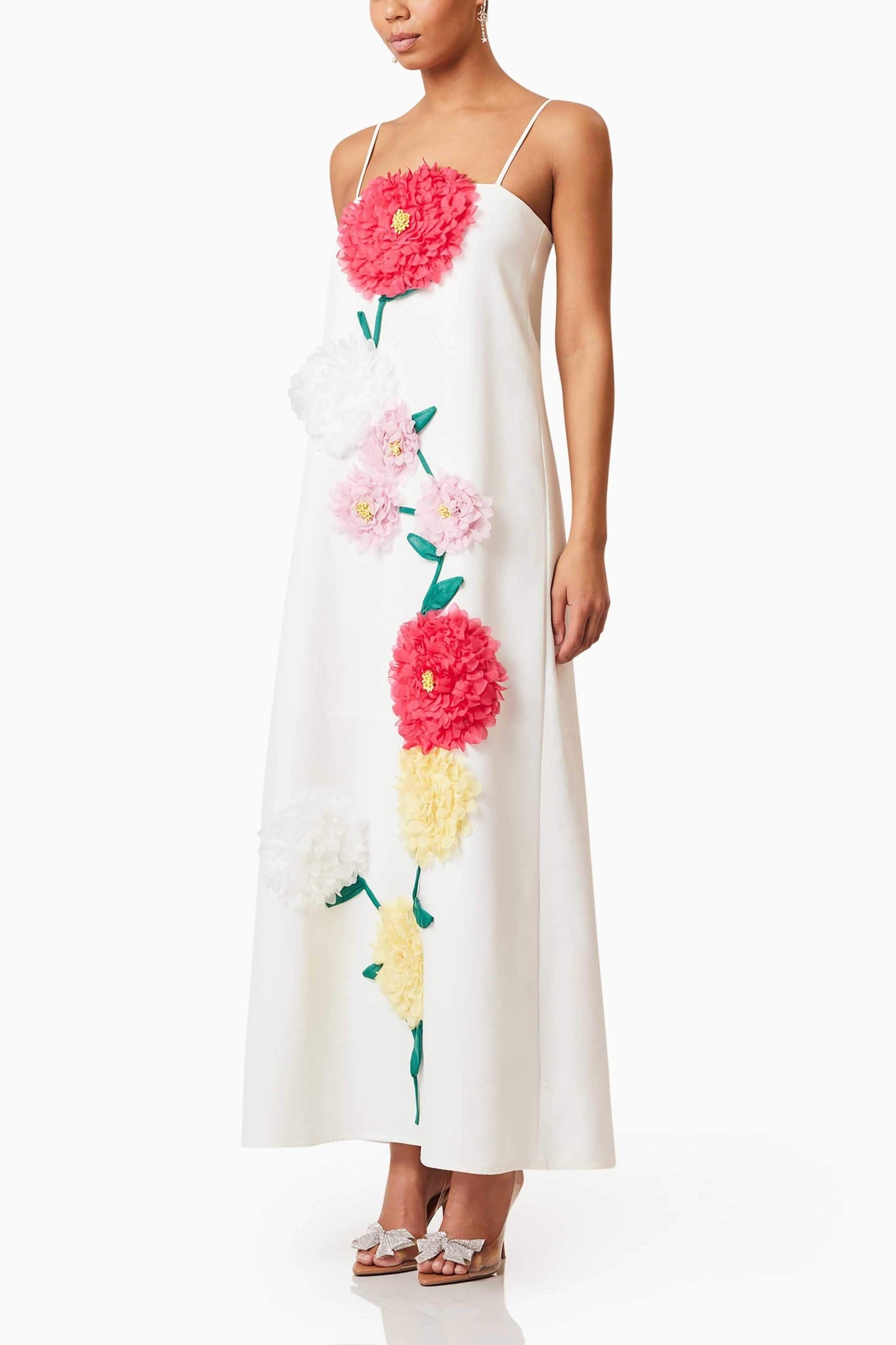 3D Flower Sleeveless Backless Midi Dress