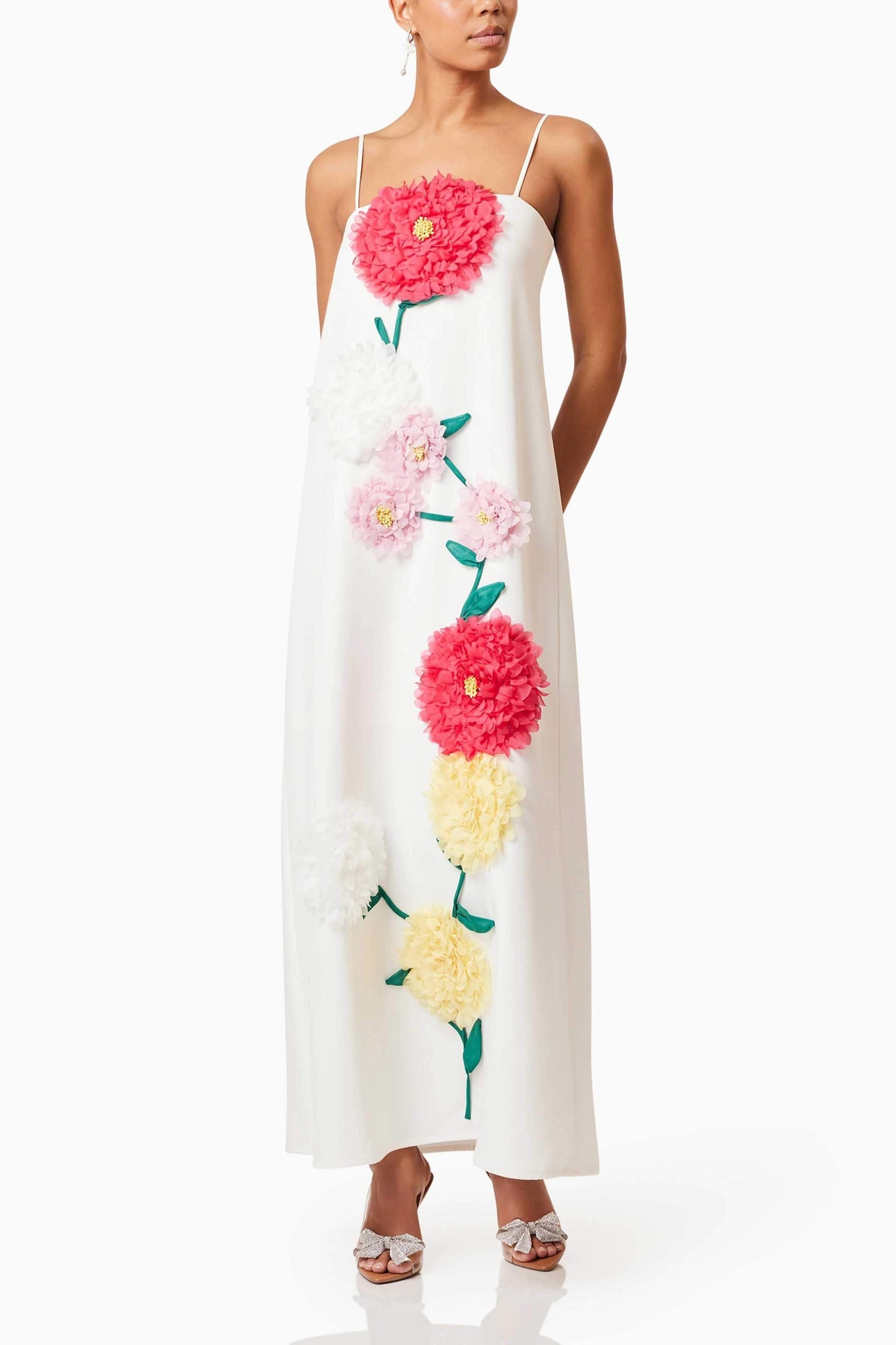 3D Flower Sleeveless Backless Midi Dress