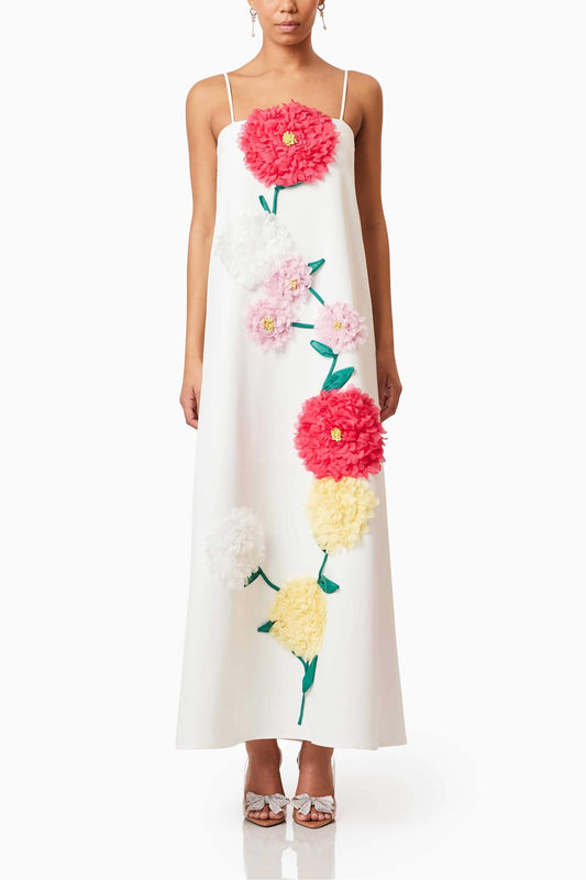 3D Flower Sleeveless Backless Midi Dress