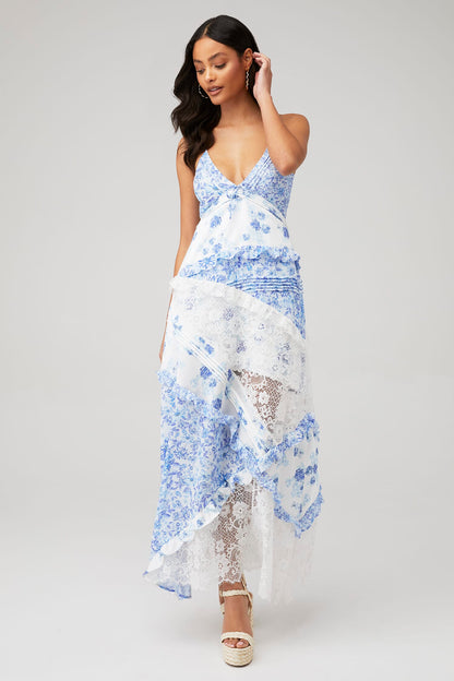Floral Splicing Lace Slip Midi Dress