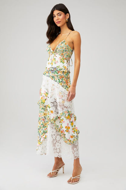 Floral Splicing Lace Slip Midi Dress